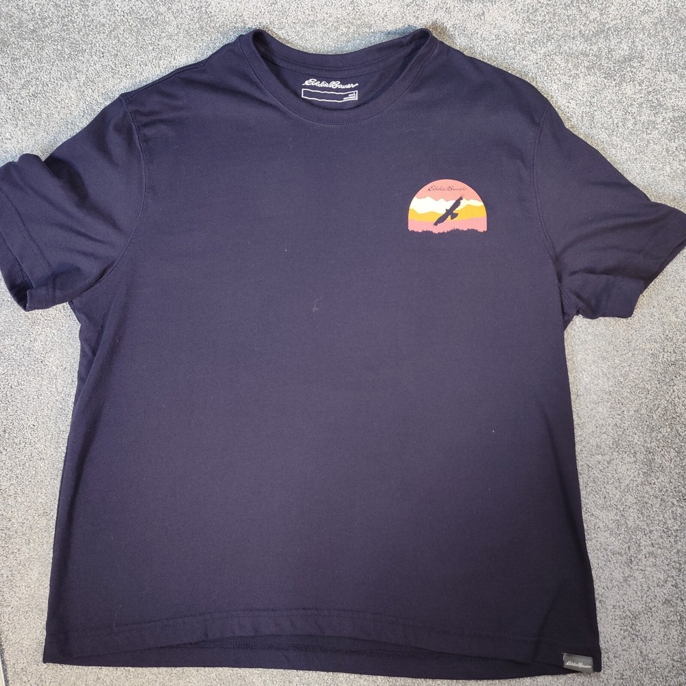 Eddie Bauer Mens T-Shirt L Black Sunrise Mountain Hike Eagle Tee EM31TE121
